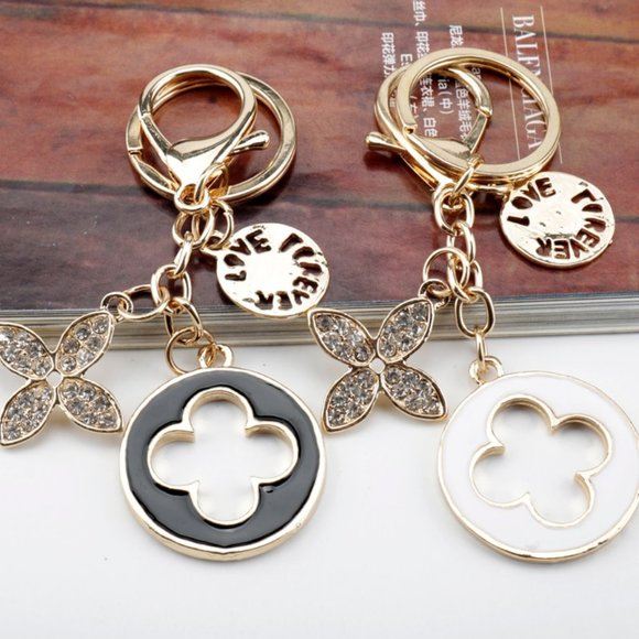 Louis Vuitton Style Enameled and Rhinestone Flower Charms Keychain/Bag Charm NWT - Picture 2 of 6